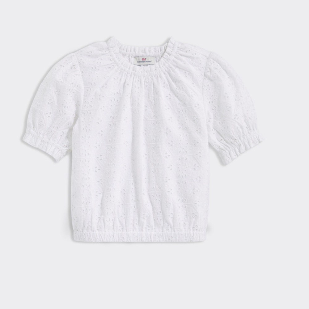 Girl’s Vineyard Vines Eyelet Puff-Sleeve Top white new with tags L